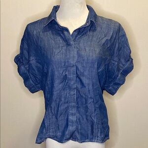 Banana Republic Blue Button Down Shirt with Notched Collar and Cuffed Sleeves